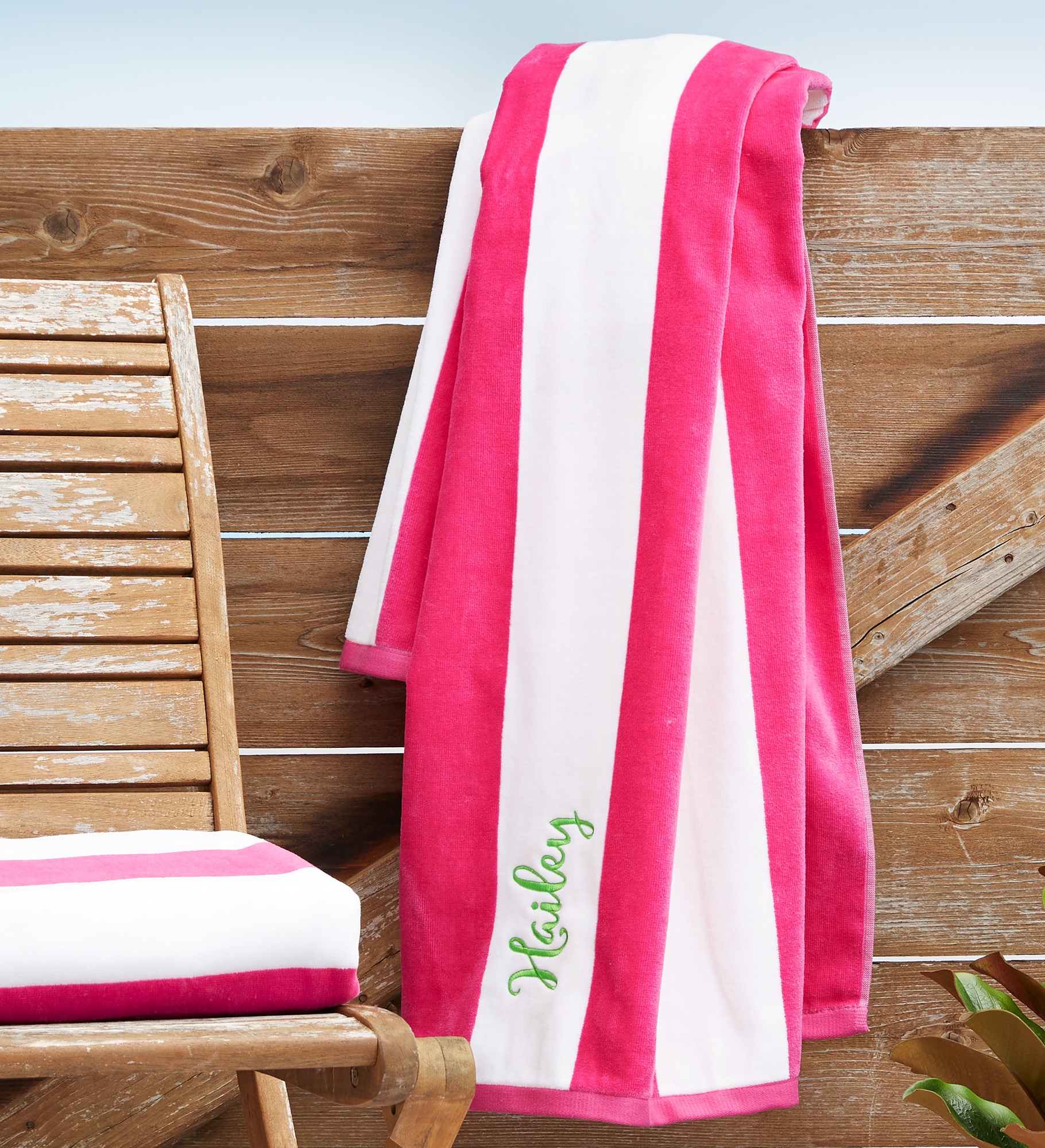 Embroidered Cabana Stripe Beach Towel